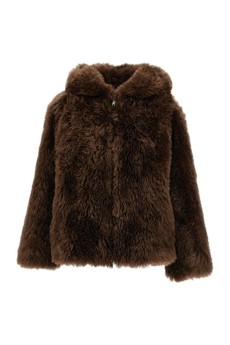 Parosh Faux Fur Hooded Cropped Jacket