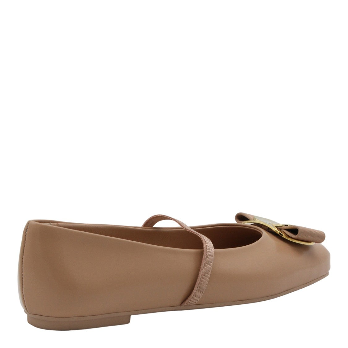 Ferragamo Beige Leather Flats With Decorative Buckle