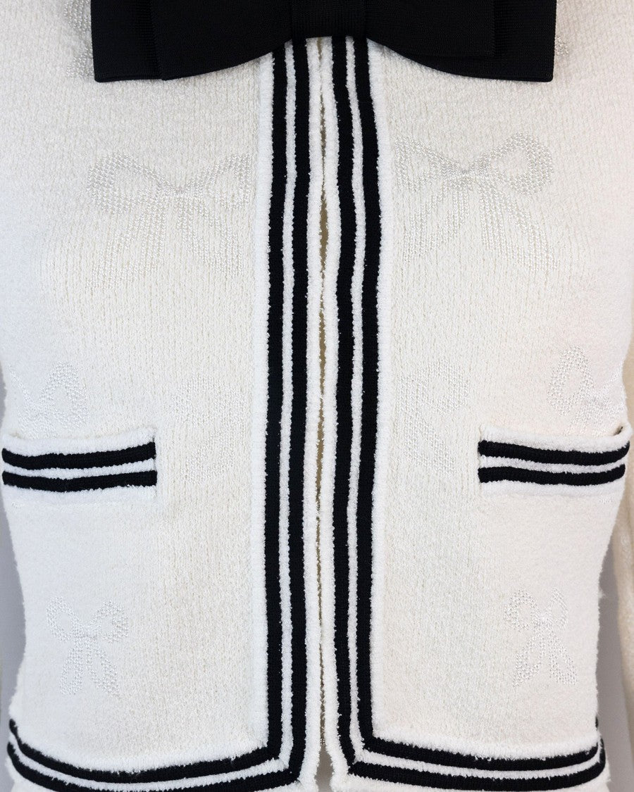 Self-Portrait Cream Jacquard Bow Cardigan