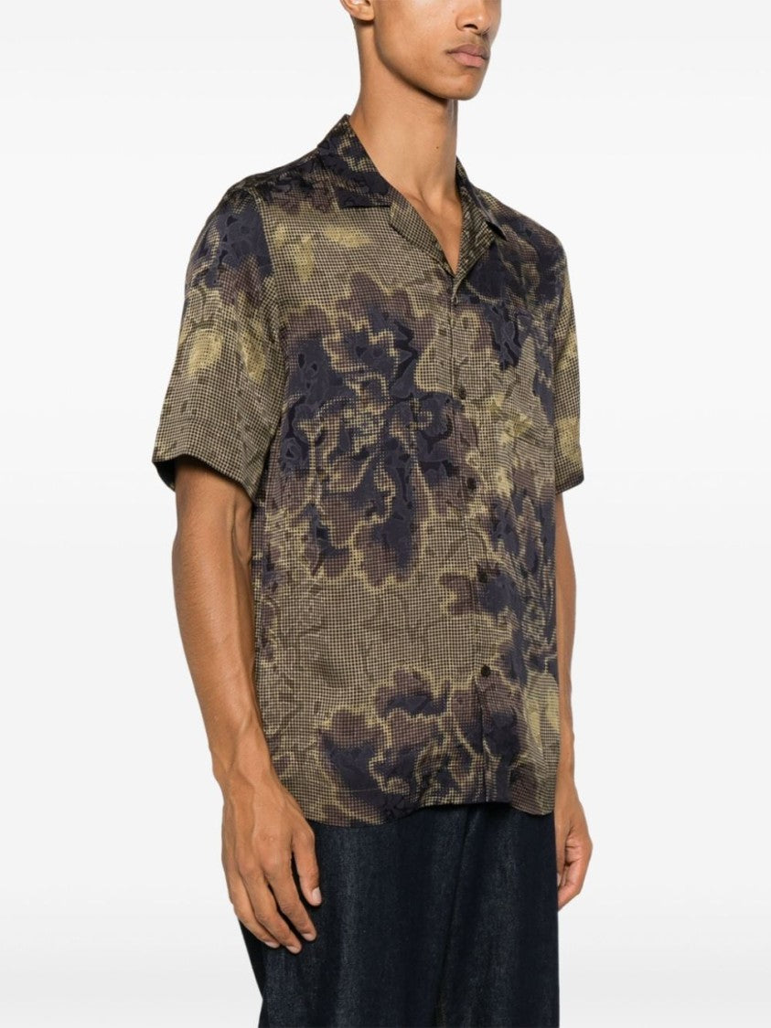 Dries Van Noten Olive Green/Multicolour Satin Shirt