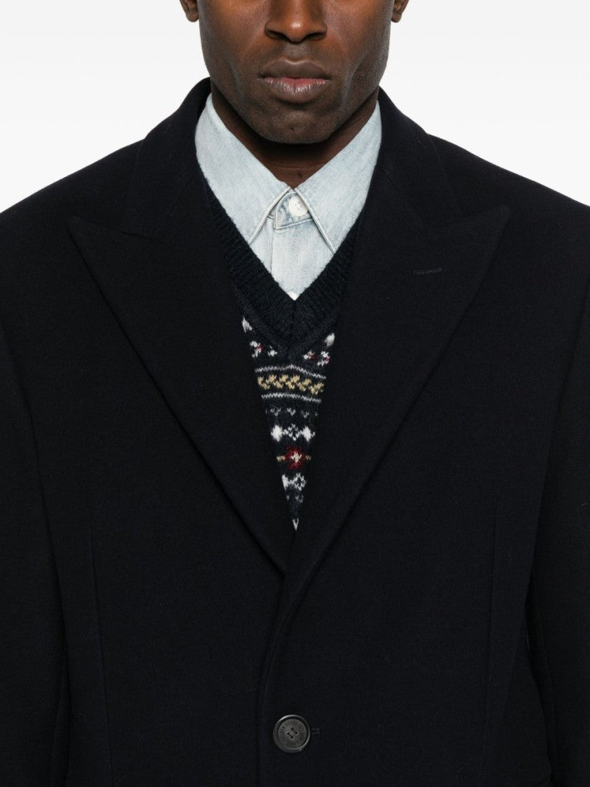 Golden Goose Black Wool Blend Notched Lapel Coat