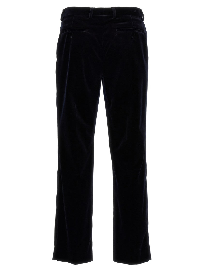 Gucci Blue Velvet Pants With Smooth Texture And Functional Pockets