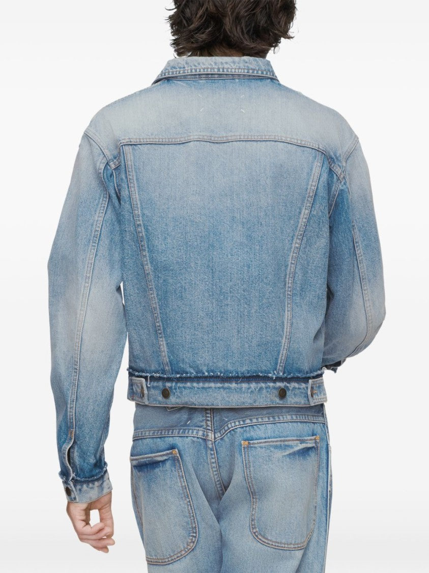 Maison Margiela Cropped Denim Jacket With Faded Light Blue Wash