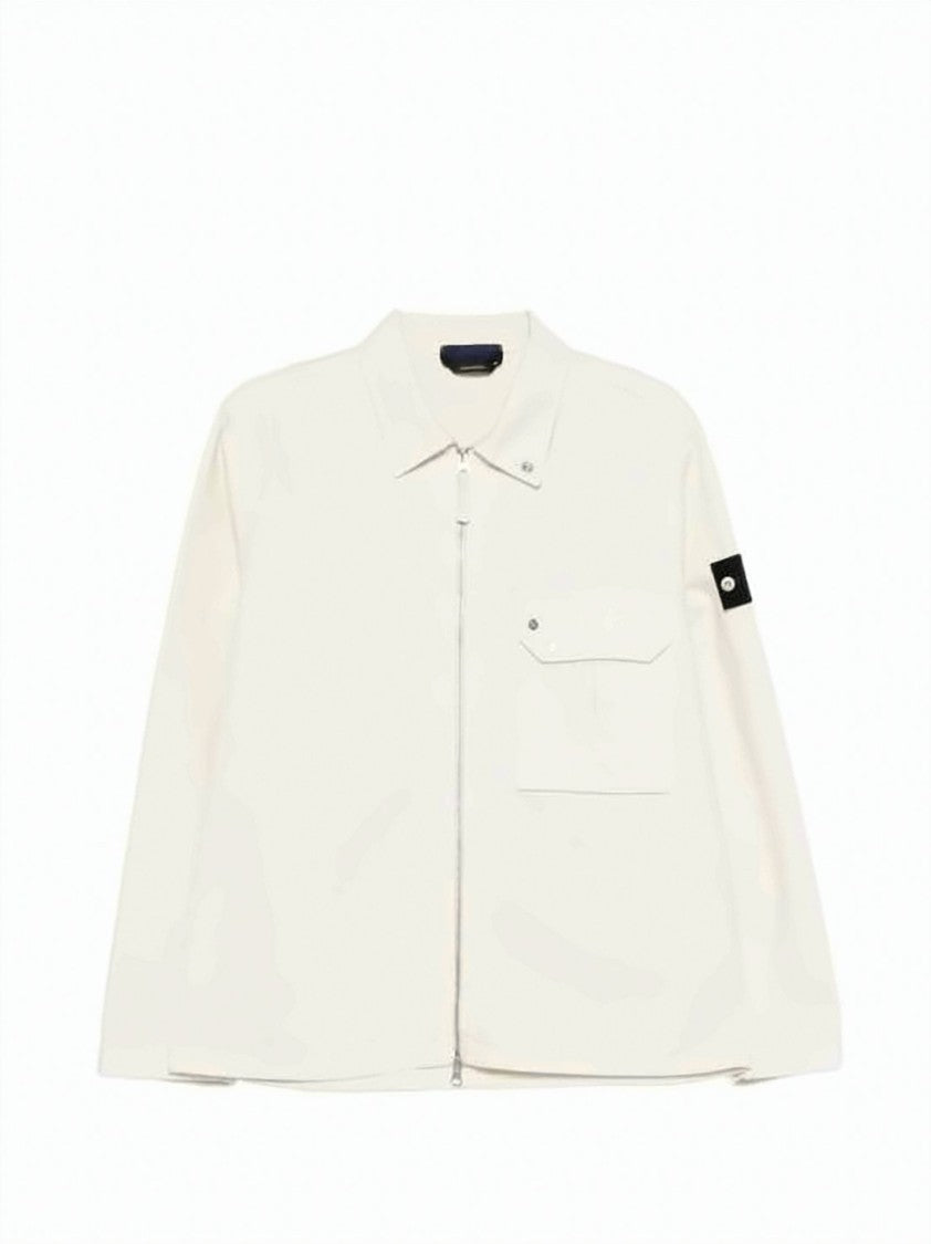 Stone Island White Cotton Jacket With Flap Pocket