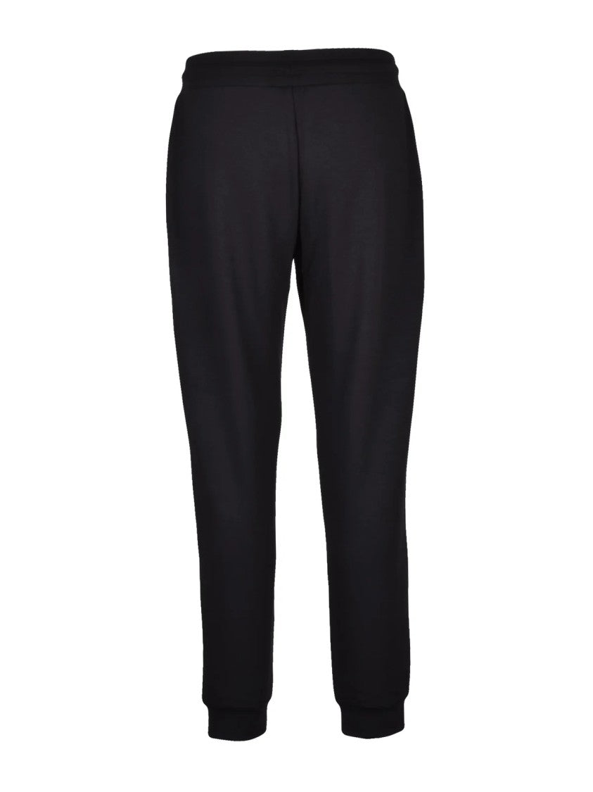 Ea7 Emporio Armani Tapered Fit Black Track Pants With Ribbed Cuffs