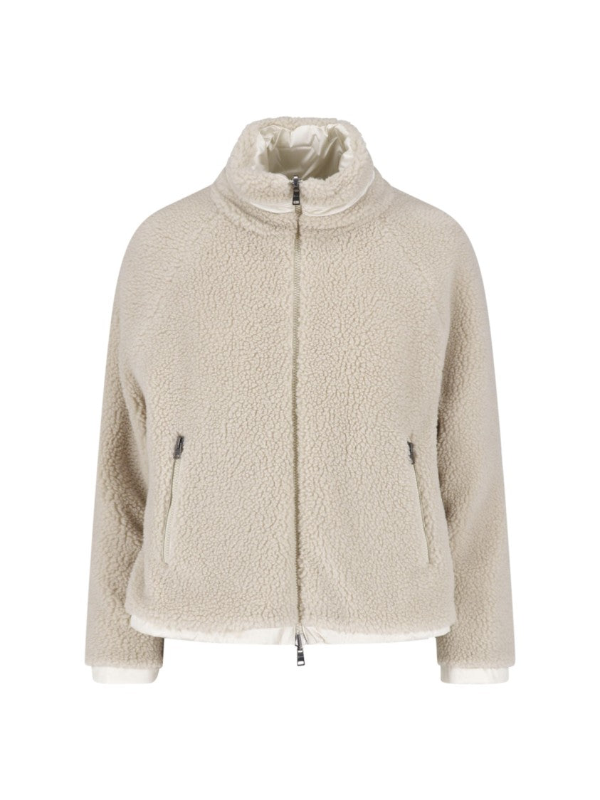 Herno Cream Teddy Reversible High-Neck Jacket