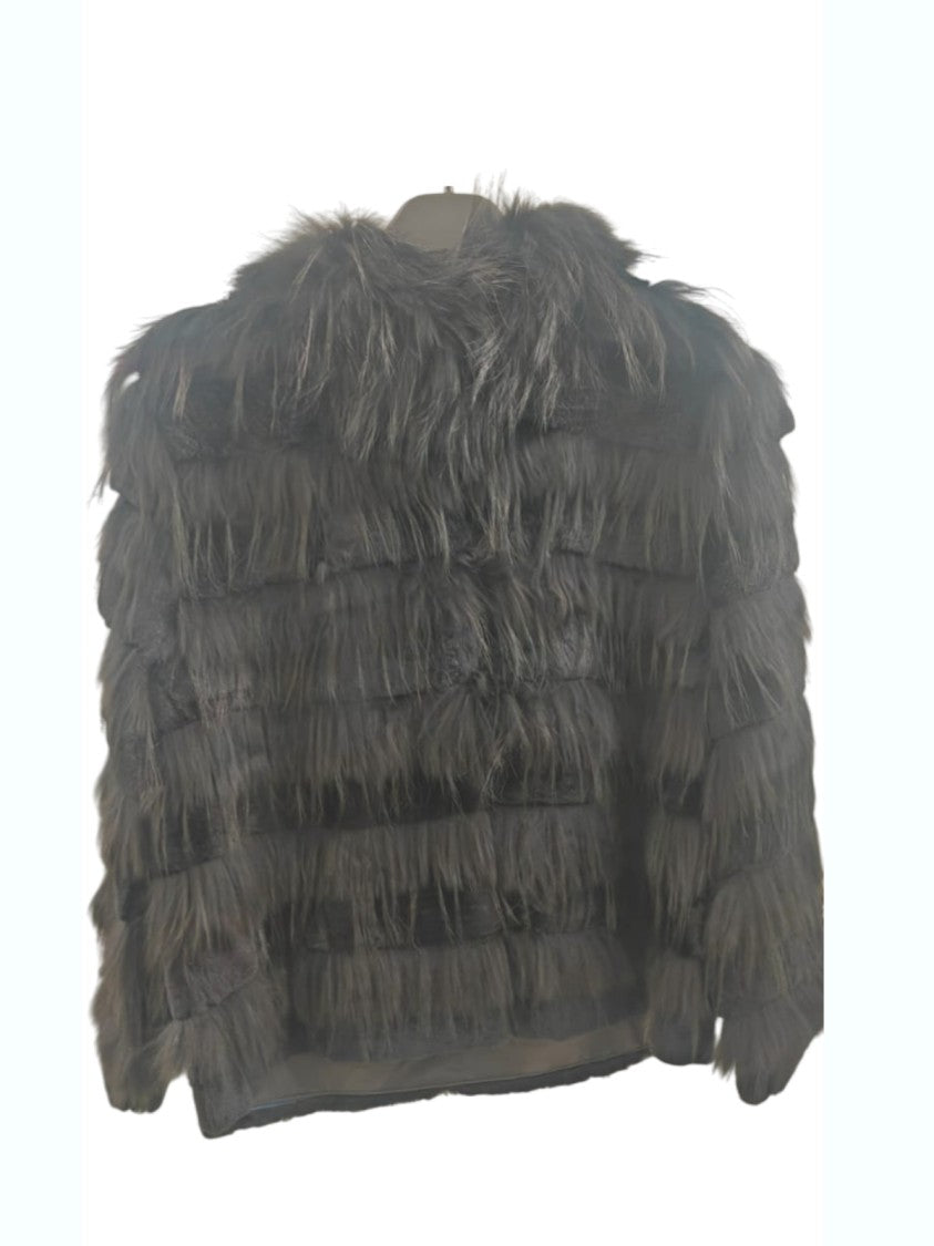 Mehran Cropped Fur Jacket With Textured Bands