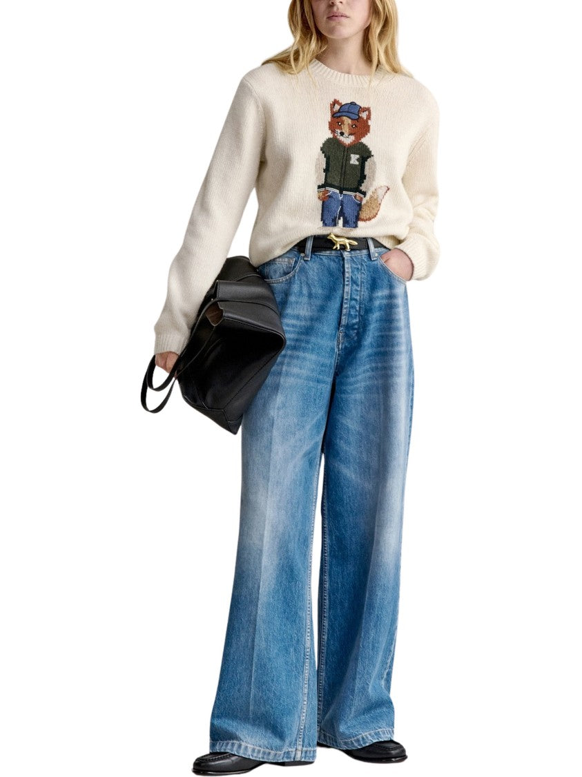 Maison Kitsuné Dressed Fox Intarsia Wool Jumper With Ribbed Neckline