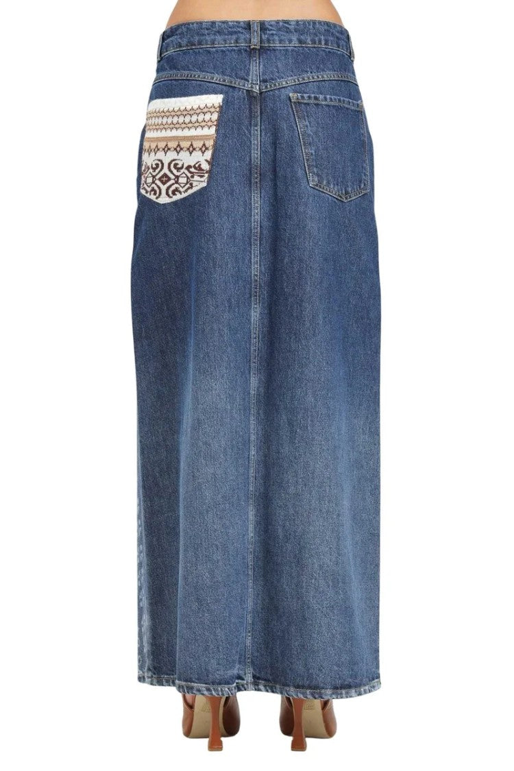 Akep Long Denim Skirt - Blue