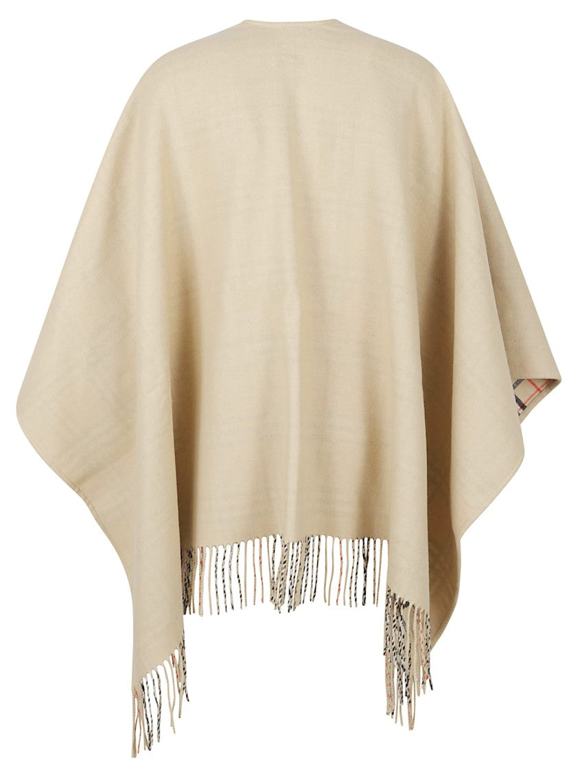 Burberry Grey Wool Fringed Reversible Cape