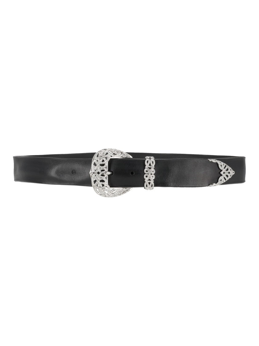 Claudio Orciani Black Sveva Bull Soft Trittico Leather Belt