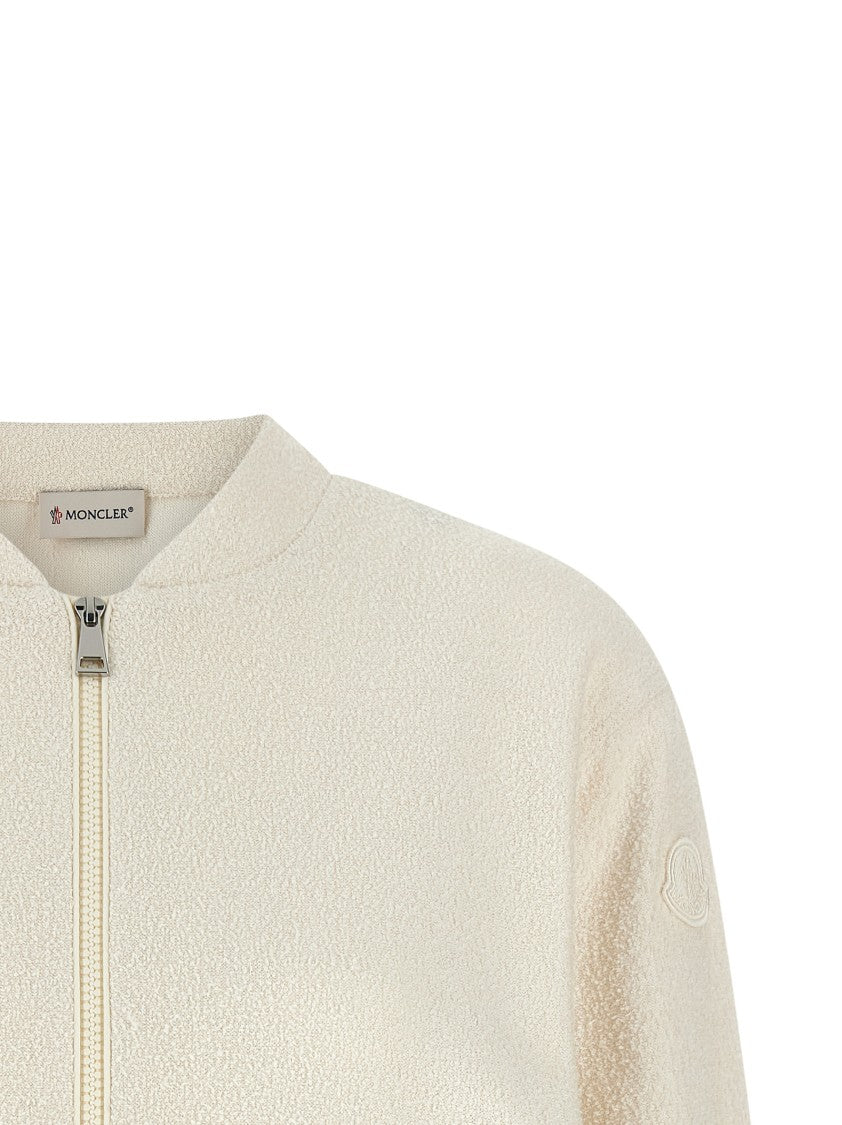 Moncler Flared Bouclé Cardigan With High Neck And Logo Patch