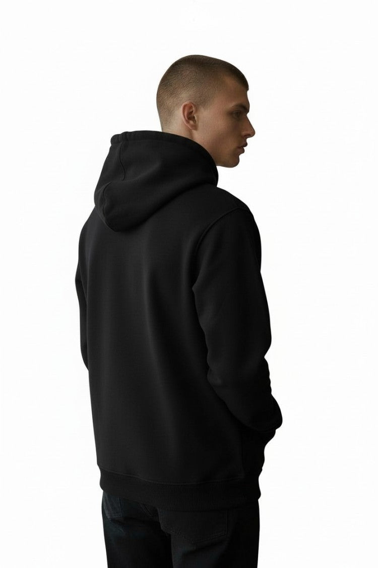 Diesel Solid Black Hoodie With Adjustable Drawstrings