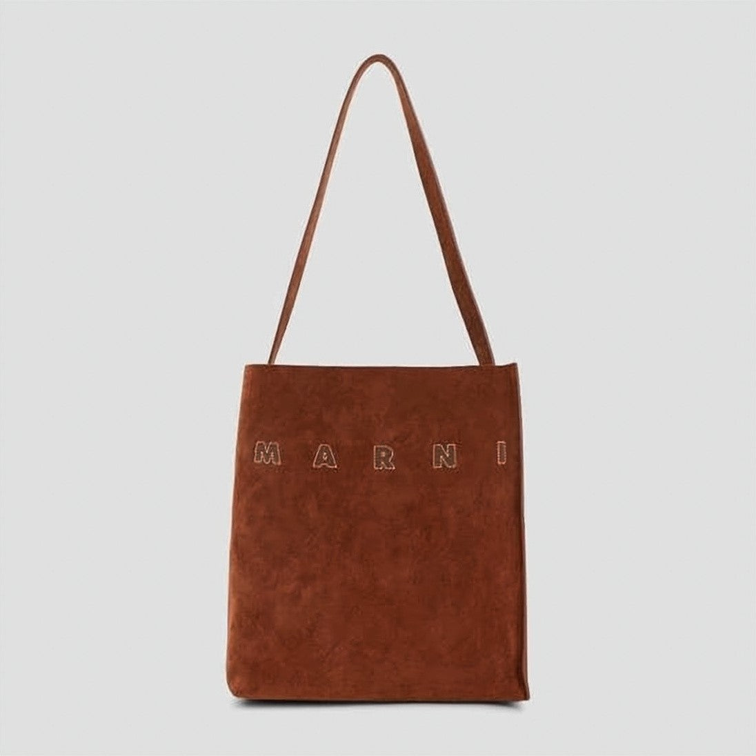 Marni Rectangular Brown Suede Shoulder Bag With Single Strap