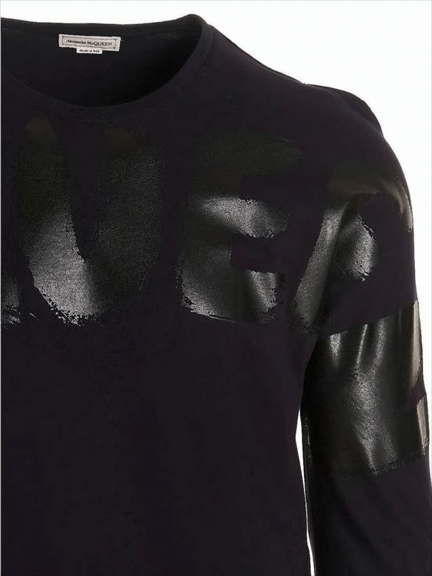 Alexander Mcqueen Long-Sleeve Black Cotton T-Shirt With Print