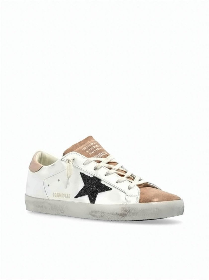Golden Goose Low-Top White Leather Sneakers With Beige Suede Accents And Distressed Finish