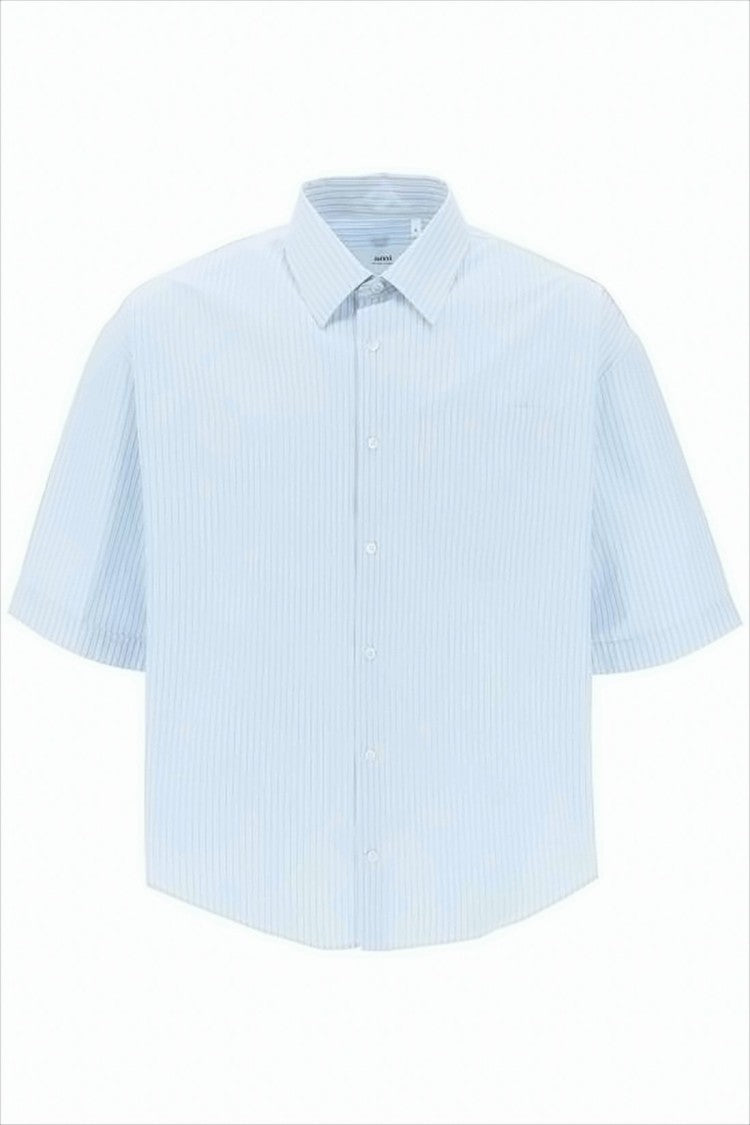 Ami Boxy Oversized Short-Sleeve Shirt With Pastel Stripes