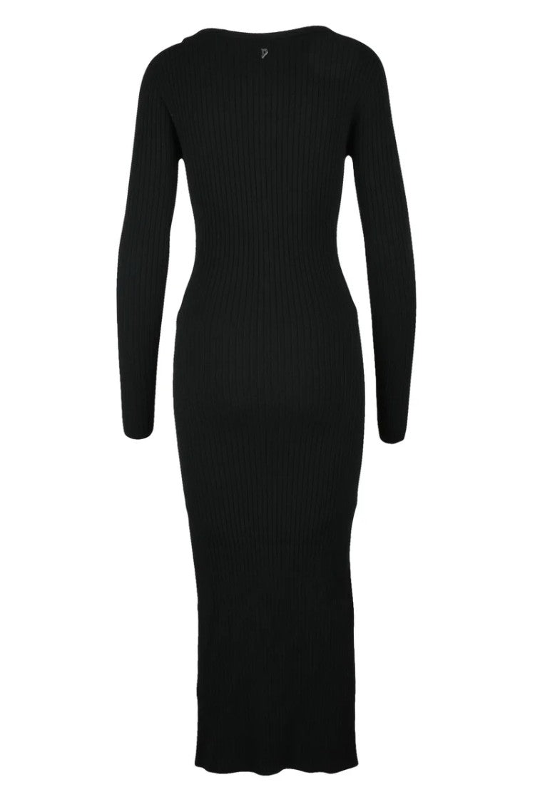 Dondup Long Ribbed Dress Buttons - Black