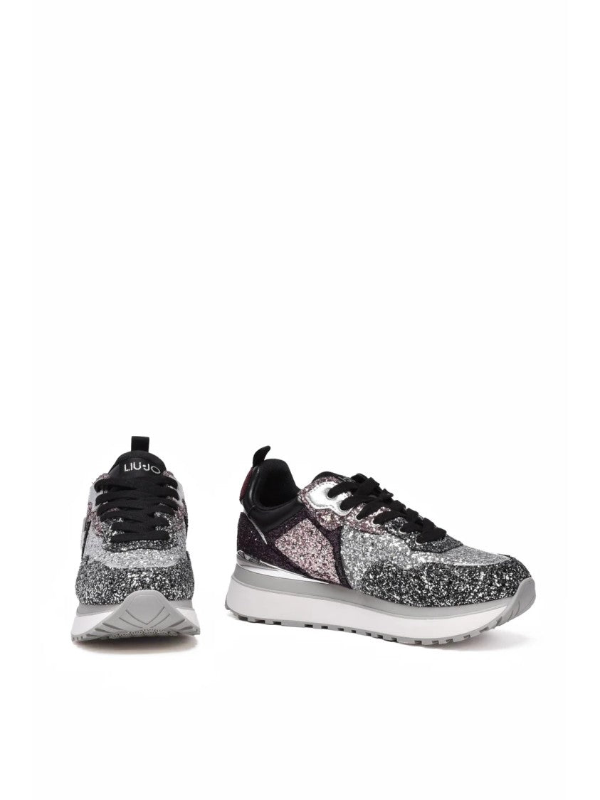 Liu Jo Black Polyurethane Glitter Sneakers