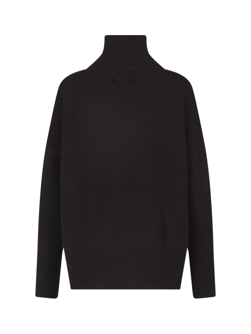 Lisa Yang High Ribbed Asymmetrical Turtleneck Knit Sweater