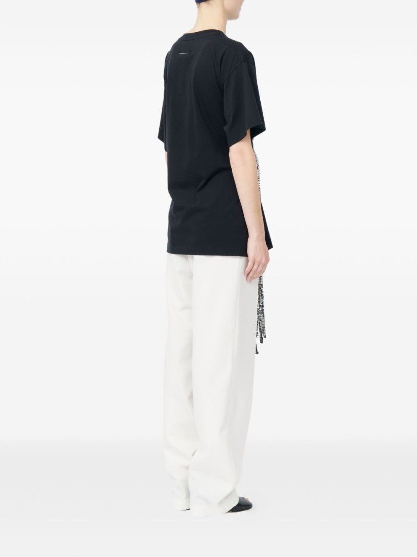 Mm6 By Maison Margiela Avant-Garde Black T-Shirt With Silver Sequin Belt