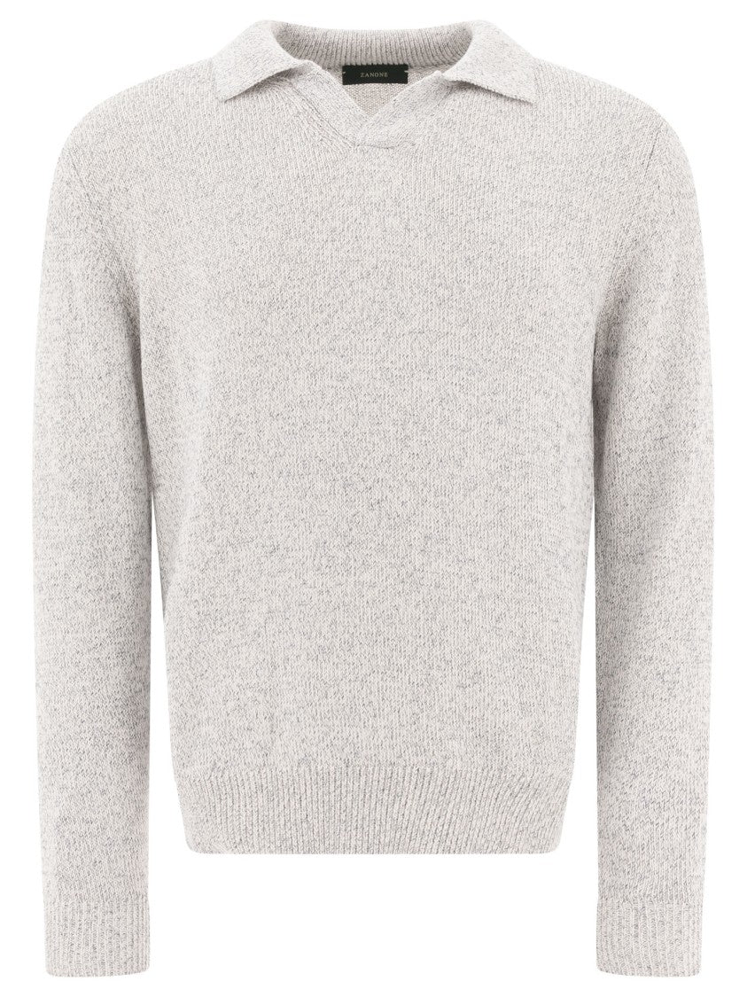 Zanone Textured Knit Polo Shirt In Soft Cotton-Polyamide Blend