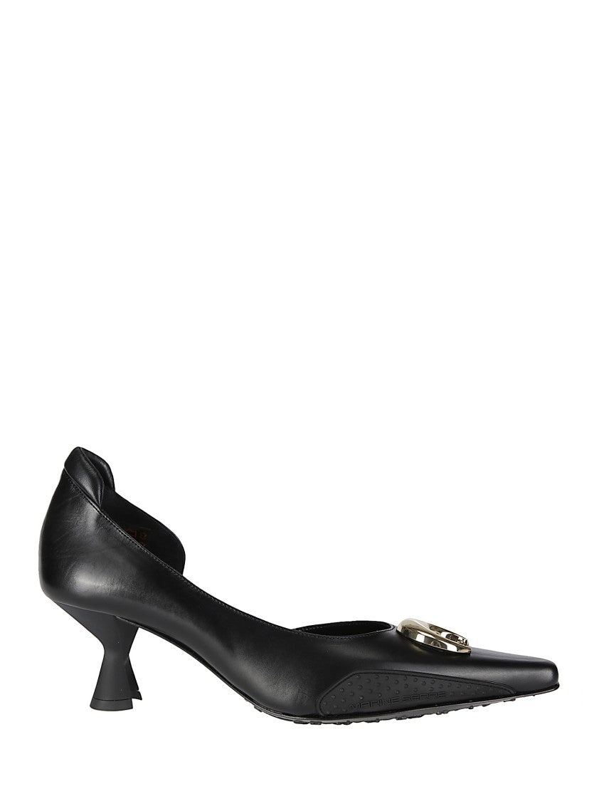 Marine Serre Black Slip-On Shoe With Gold Logo Plaque