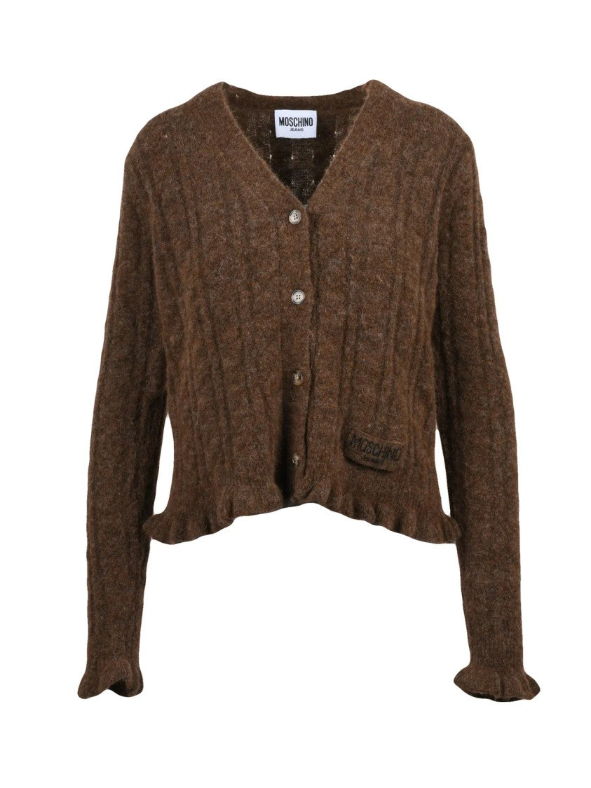 Mo5ch1no Jeans Brown Textured Knit Alpaca-Blend Short Cardigan