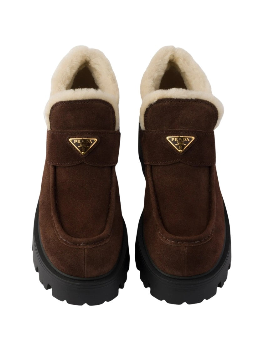 Prada Stride Shearling Lined Suede Boots