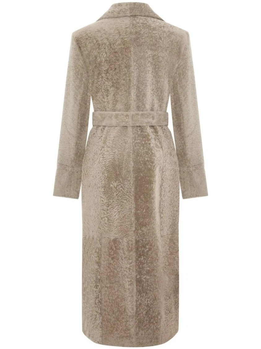 Bigardini Mid-Length Shearling Coat With Belted Waist And Plush Texture