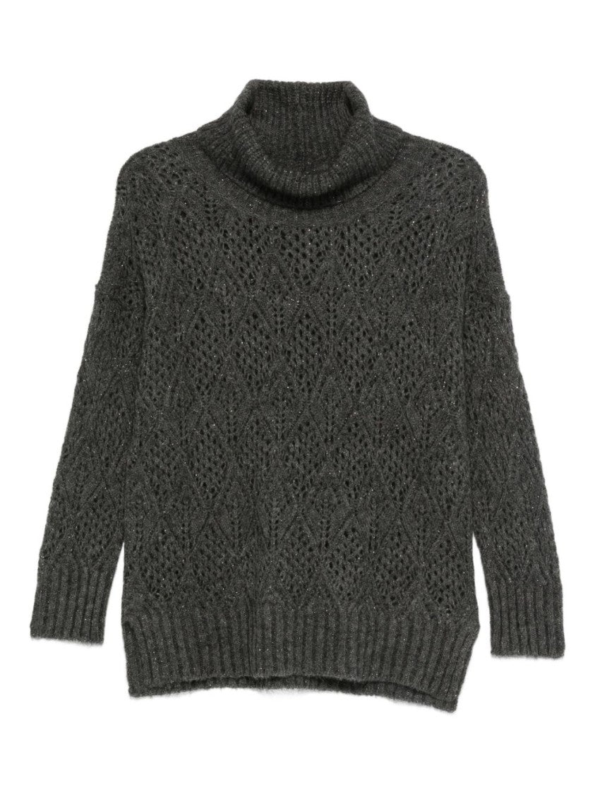 D. Exterior Classic Grey Knit Sweater With Ribbed Cuffs
