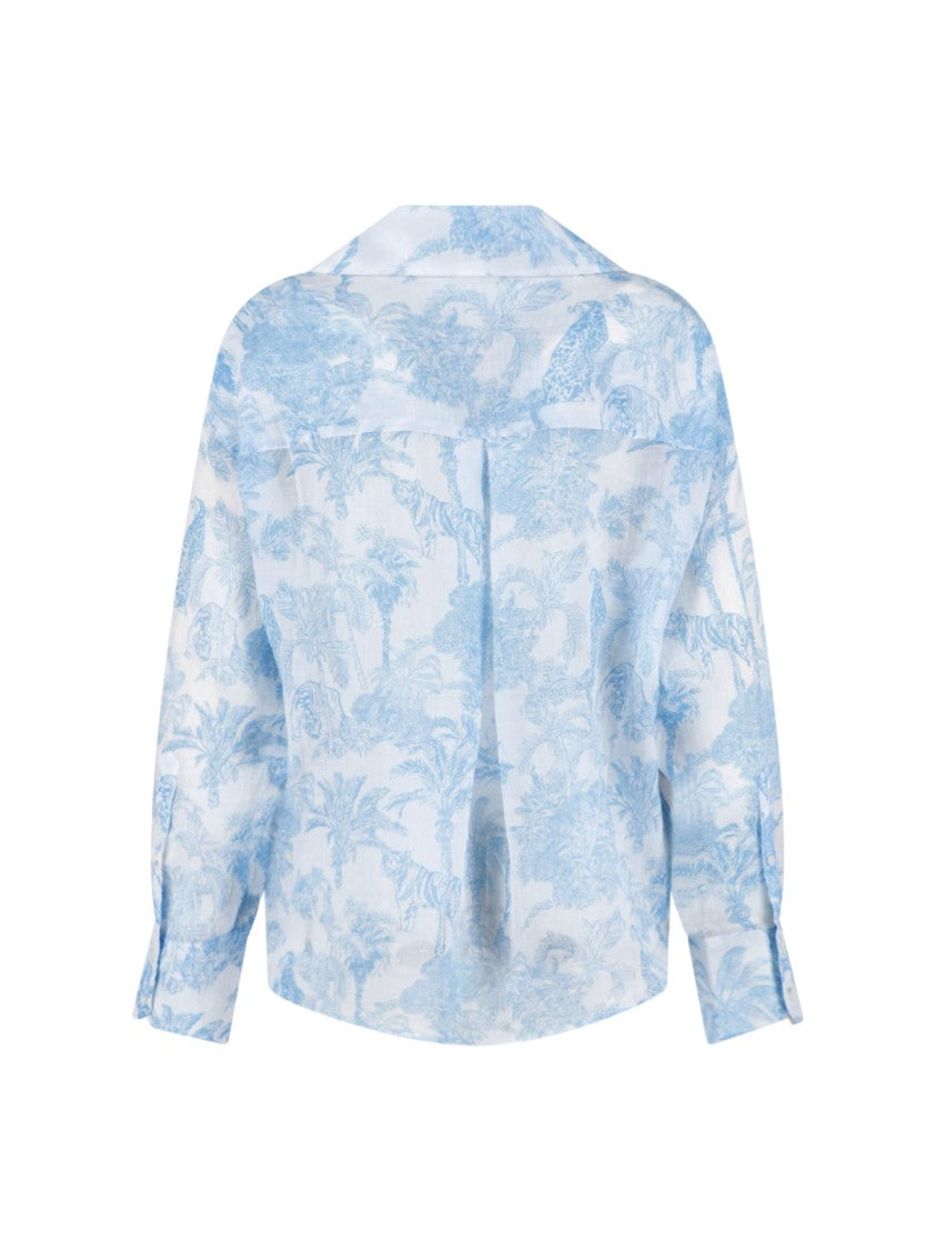 Mc2 Saint Barth Blue All-Over Animal Print Ramie Shirt