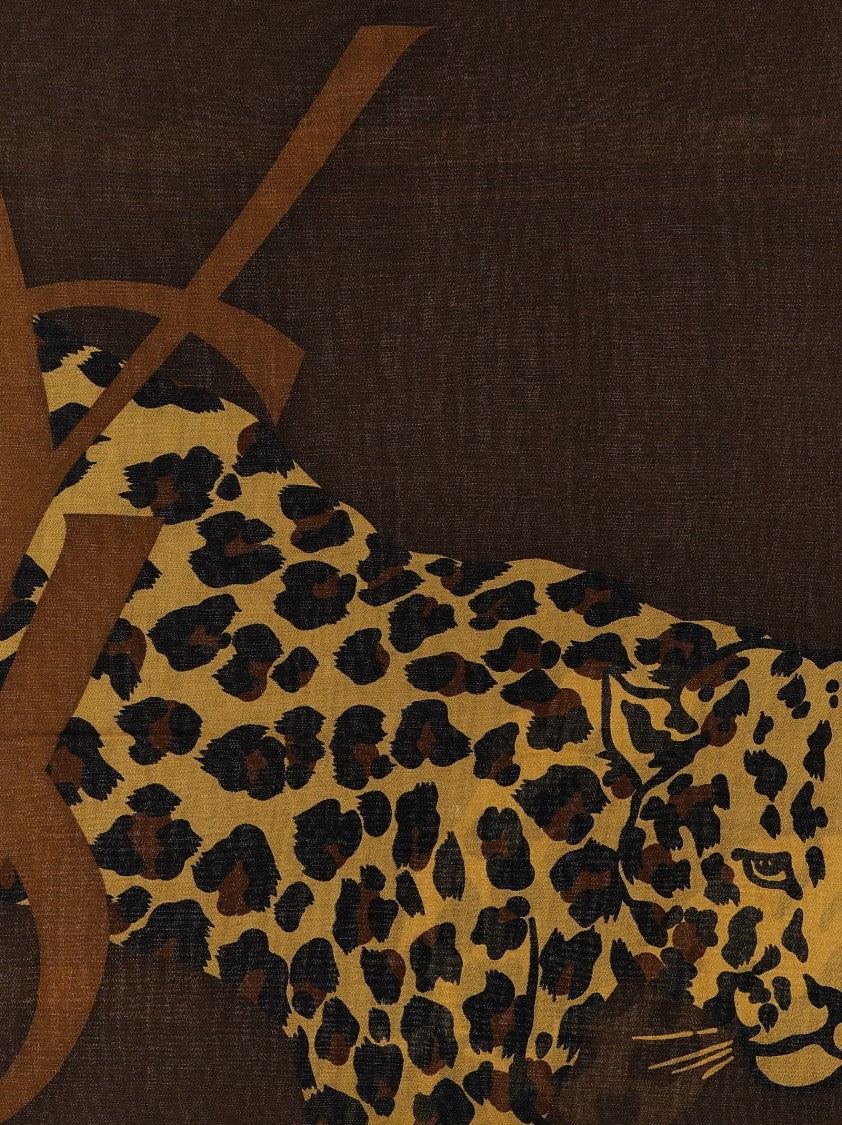 Saint Laurent 'Cassandre' Leopard Print Wool Scarf