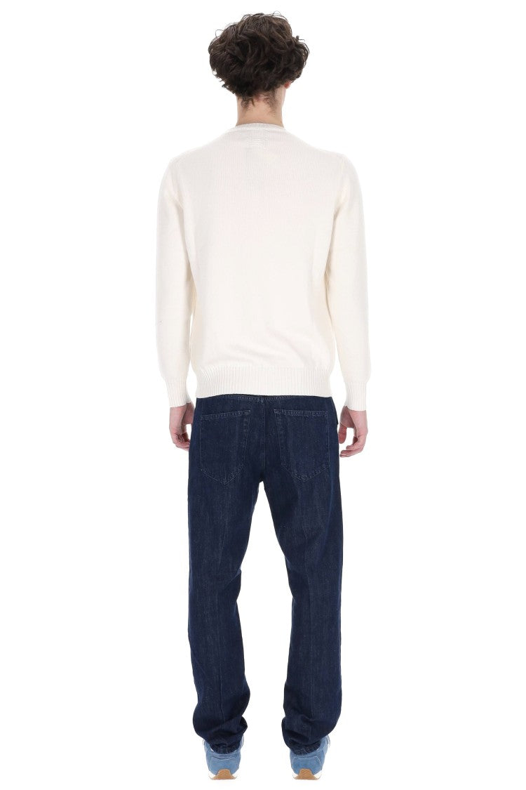Drumohr White Gauge 8 Cotton Crewneck Sweater