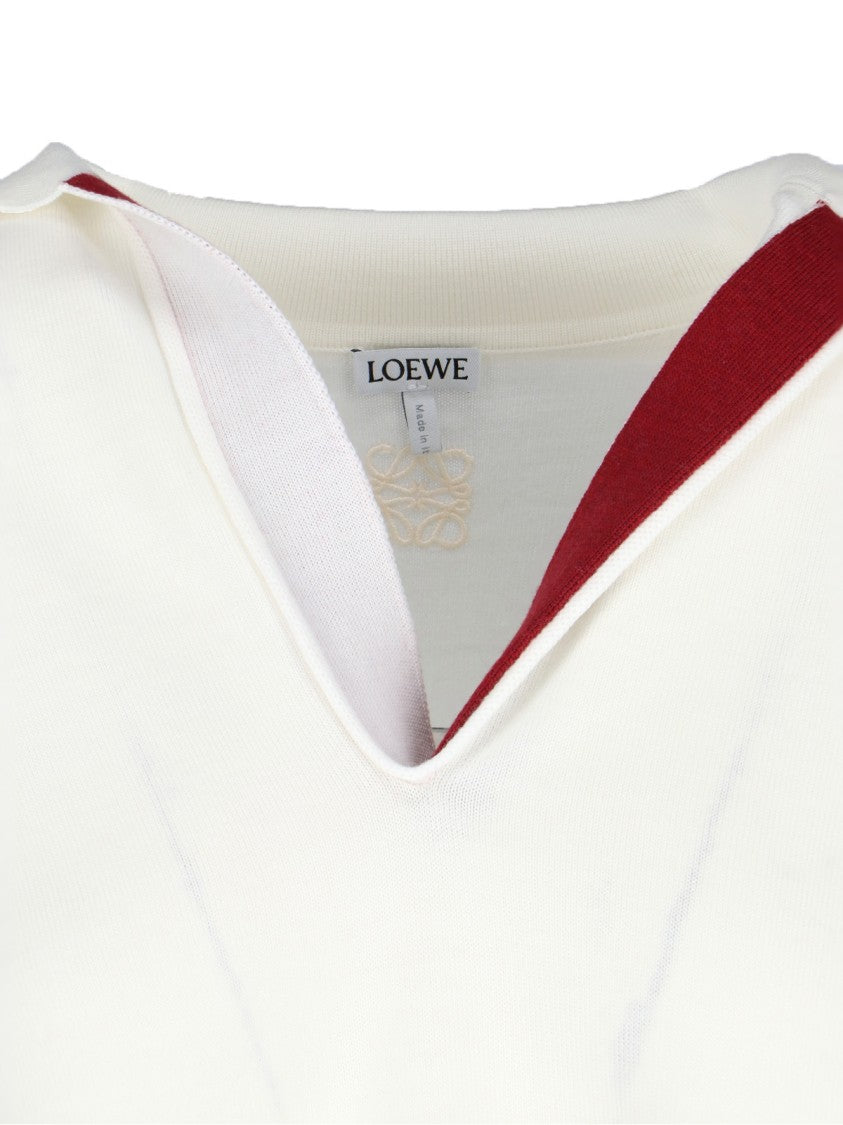 Loewe V-Neck Wool Polo Sweater With Retro Logo Embroidery