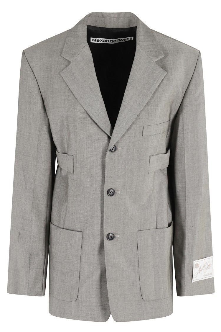 Alexander Wang Grey Melange Wool-Mohair Blend Blazer