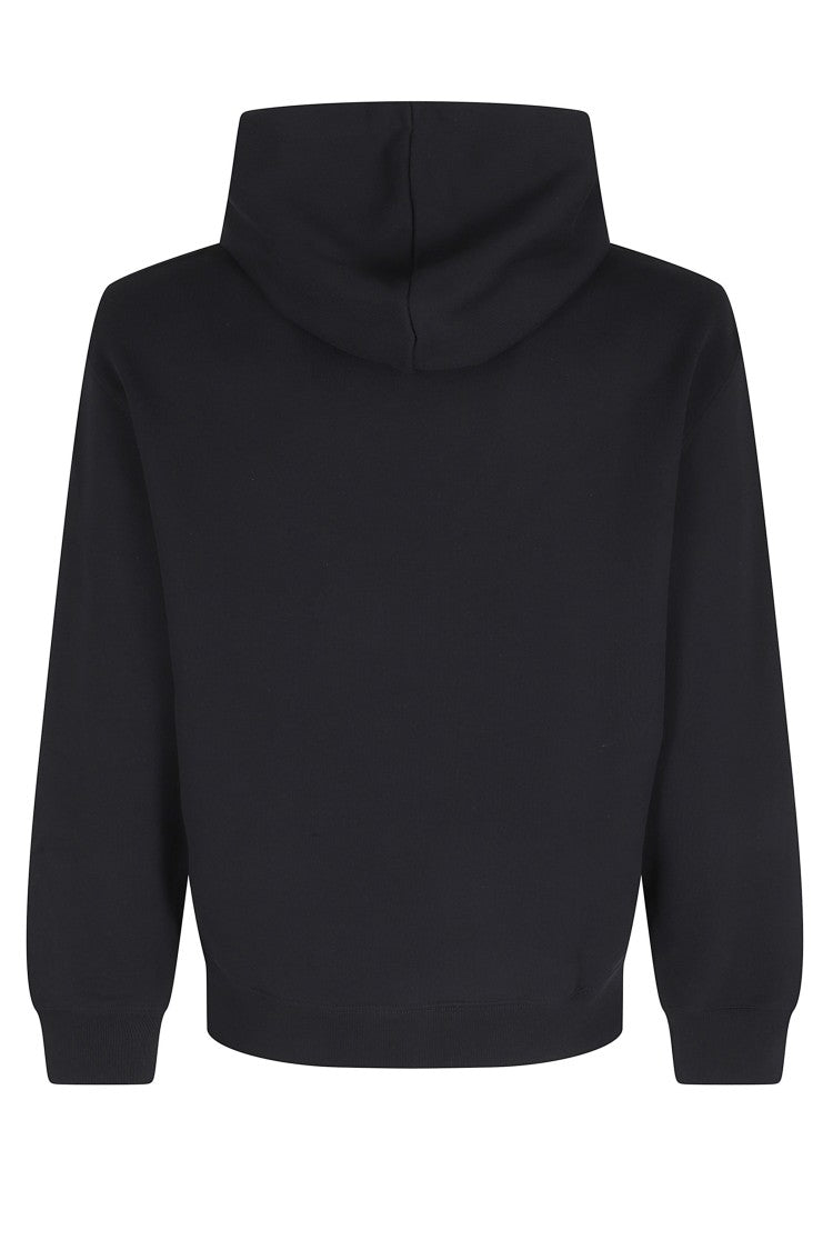 Maison Kitsuné Black Logo Embroidery Ribbed Trim Cotton Hoodie
