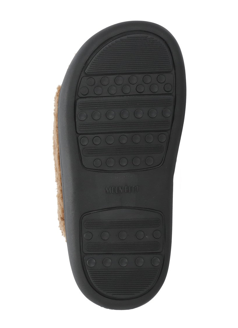 Moon Boot Brown Shearling Velcro Sandals