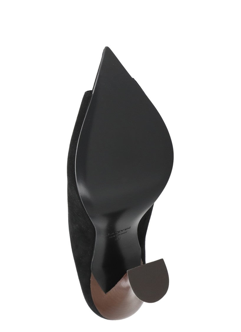 Lanvin Black Suede Heel Shoes With Arrowhead Brown Heel