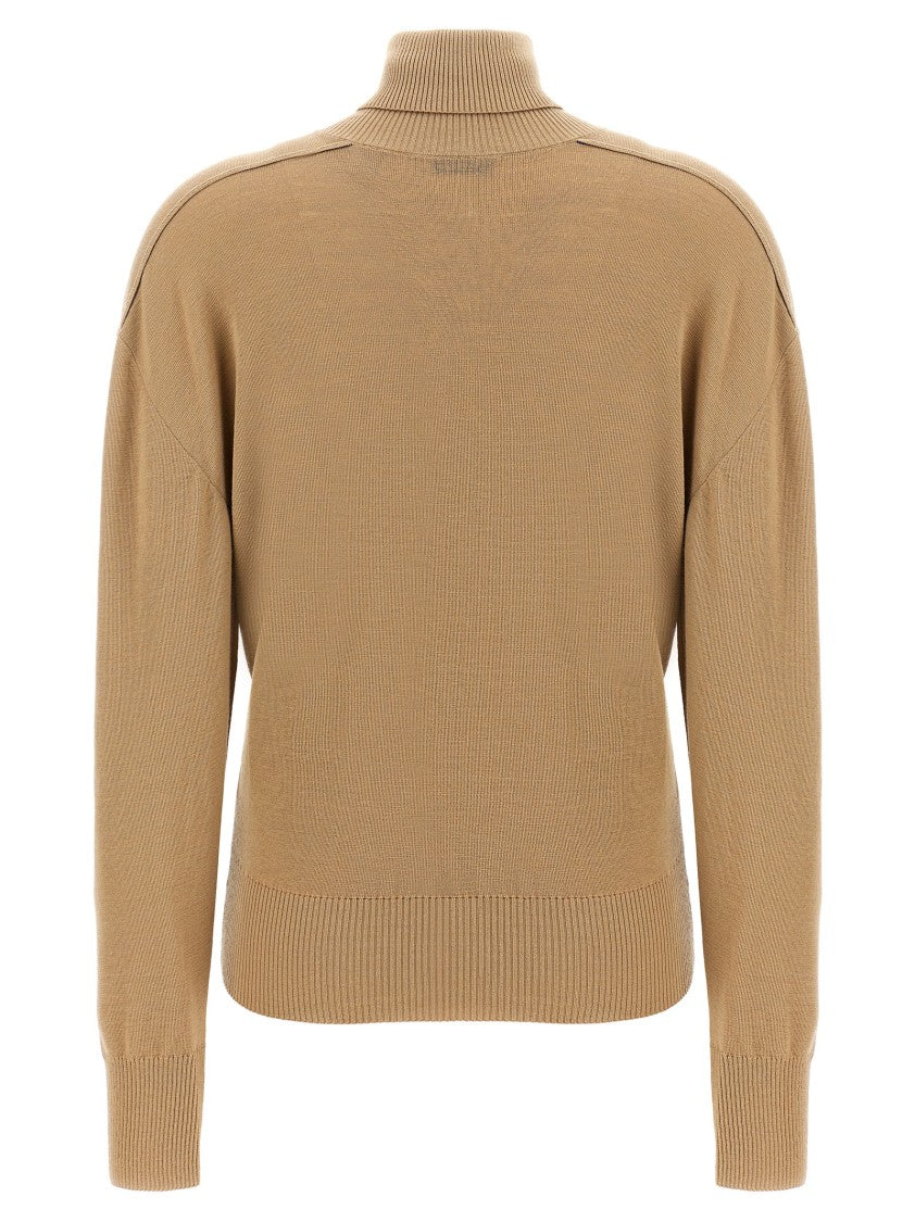 Burberry High-Neck Wool Sweater With Logo Intarsia And Split Detail