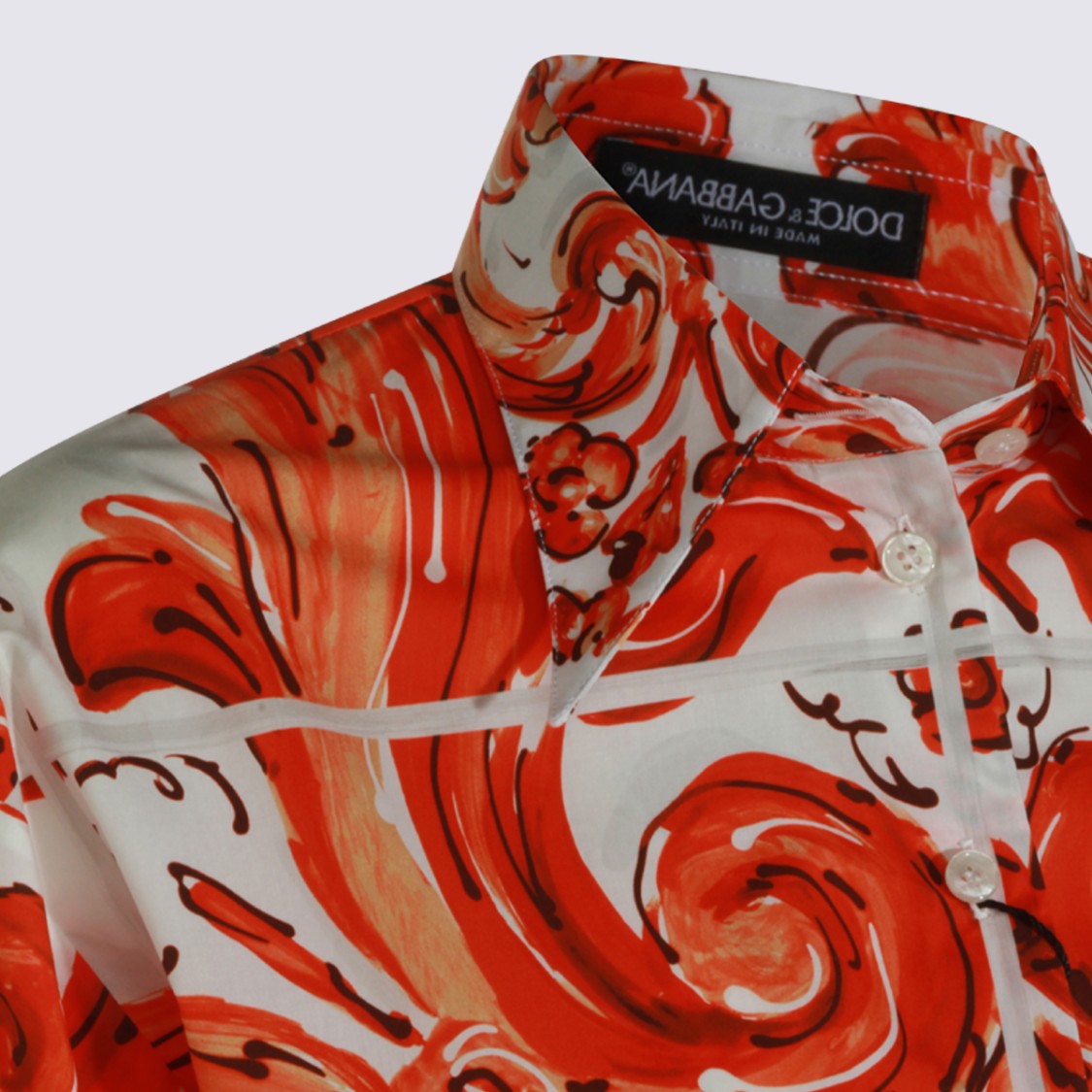 Dolce & Gabbana Cropped Baroque Print Shirt With Classic Collar