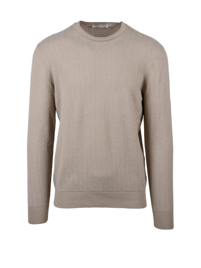 Luigi Gentile Beige Classic Crewneck Cotton Sweater
