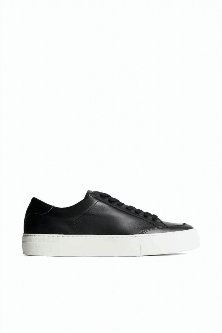 J Lindeberg Low-Top Black Leather Sneakers With Contrasting White Sole