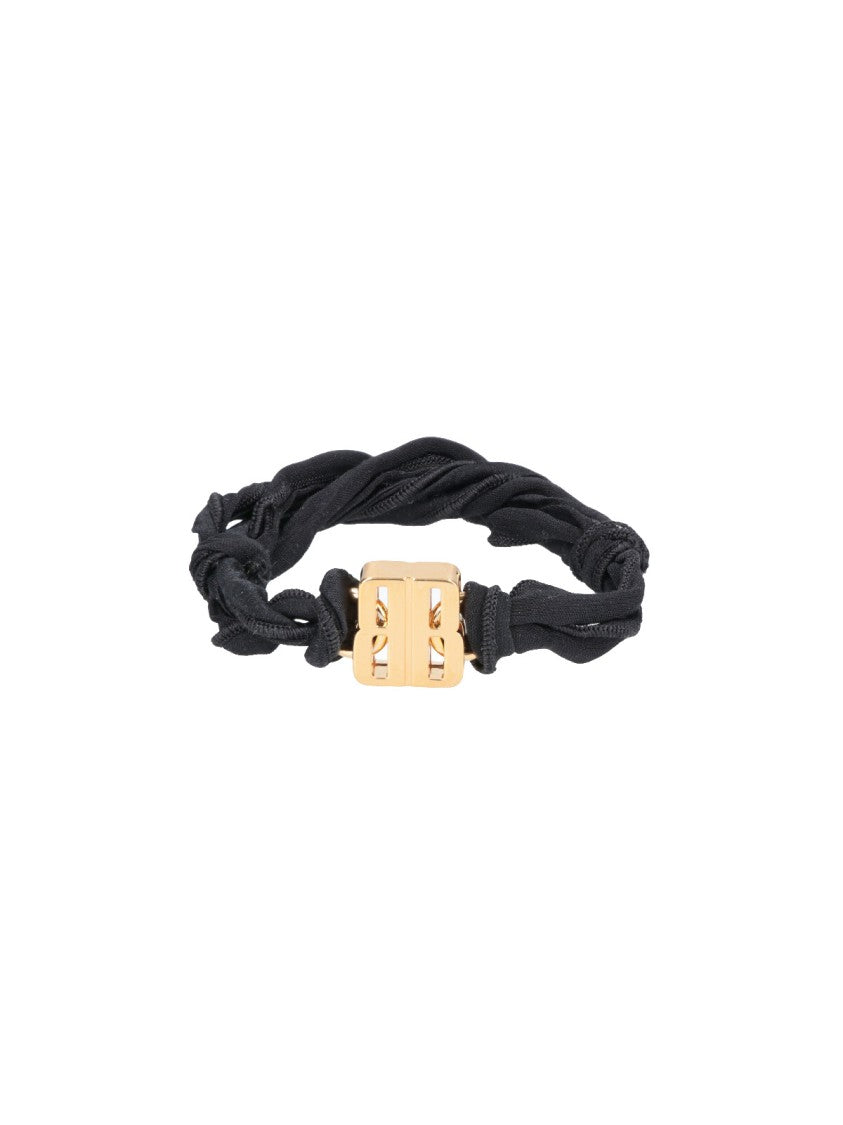 Balenciaga Twisted Black Fabric Bracelet With Gold-Tone Clasp