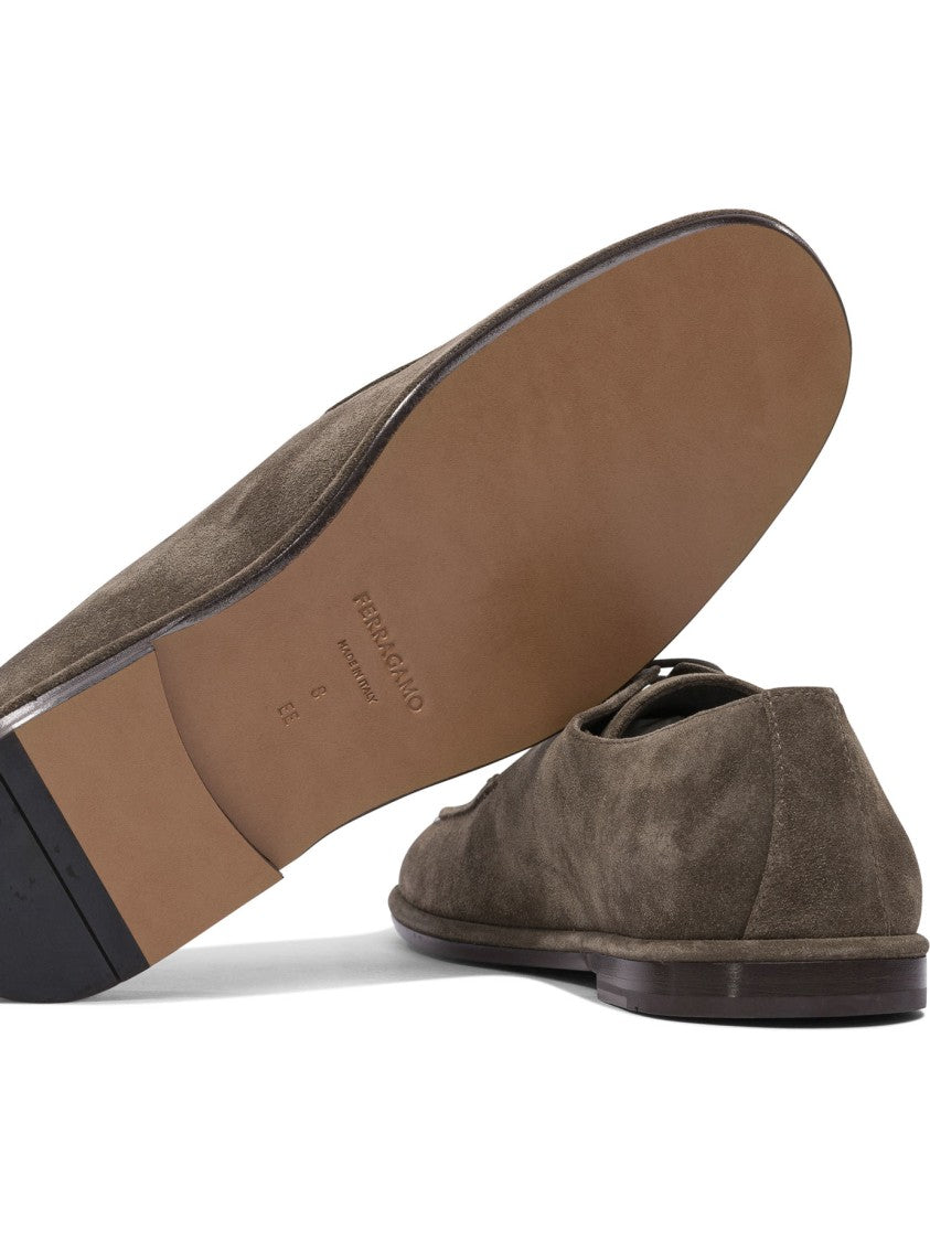 Ferragamo Brown Leather Lace-Up Shoes With Design