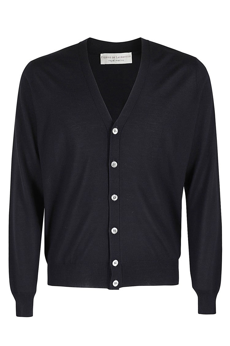 Filippo De Laurentiis Blue Merino V-Neck Button Cardigan