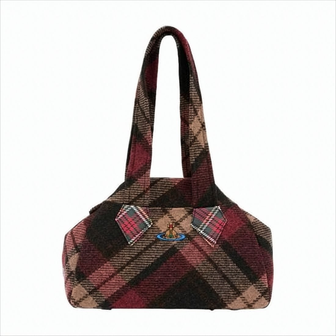 Vivienne Westwood Plaid Wool Shoulder Bag With Embroidered Emblem