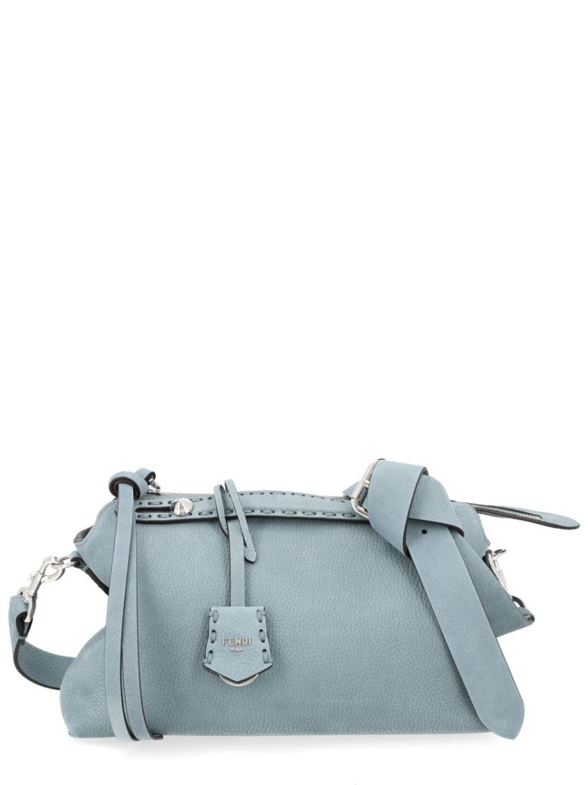 Fendi Structured Blue Leather Bag With Adjustable Strap And Silver-Tone Hardware