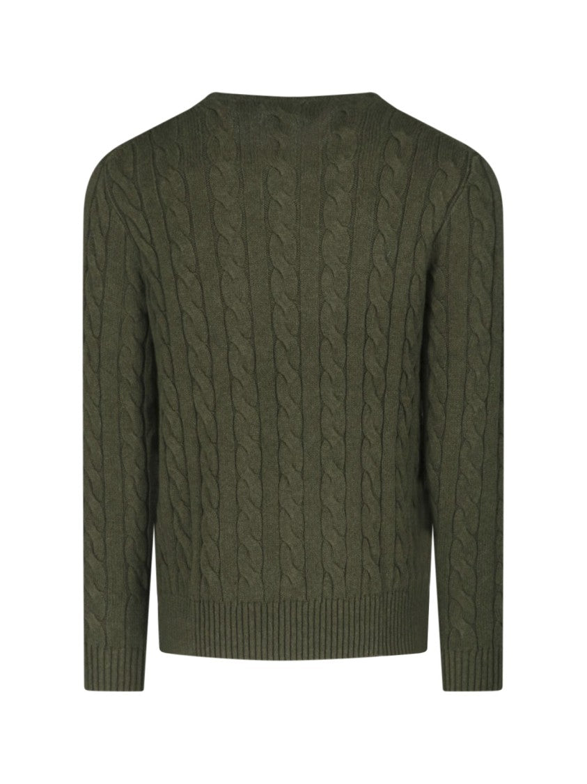 Polo Ralph Lauren Green Cable Knit Logo Cotton Sweater