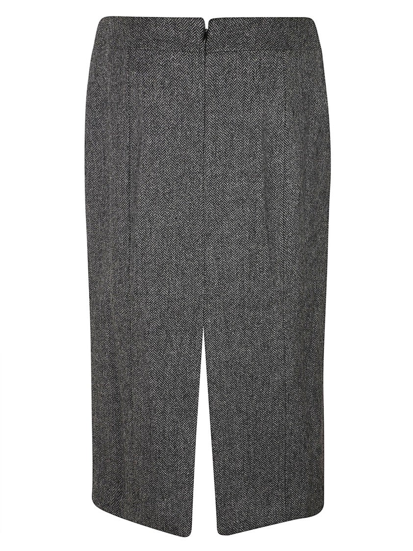 Sa Su Phi Grey Herringbone Midi Skirt With Front Slit